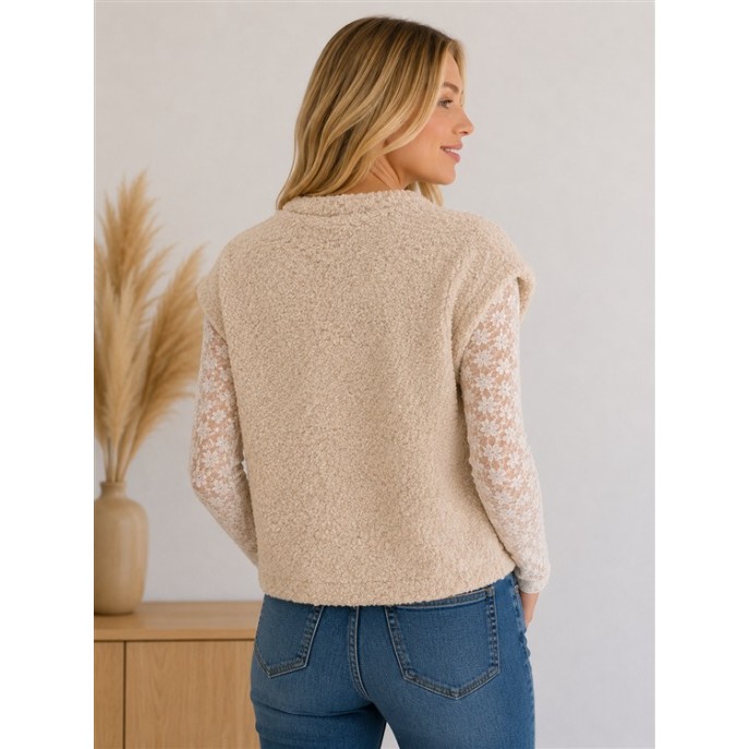 Red Button Vest Mouwloos Bouclé SRB5074 Latte Red Button Vest Mouwloos Bouclé SRB5074 Latte